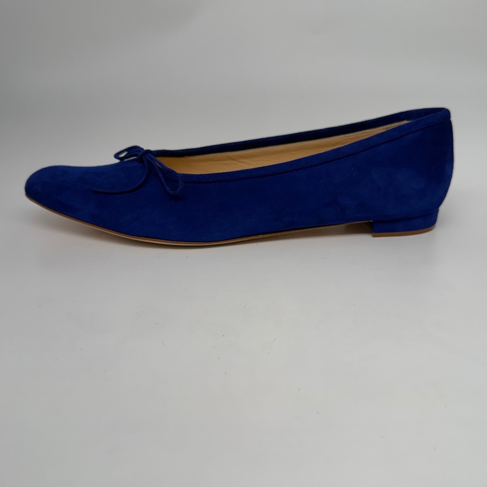 Manolo Blahnik Cobalt Blue Suede Bow Ballet Flats Size 41 Listony Almond Toe